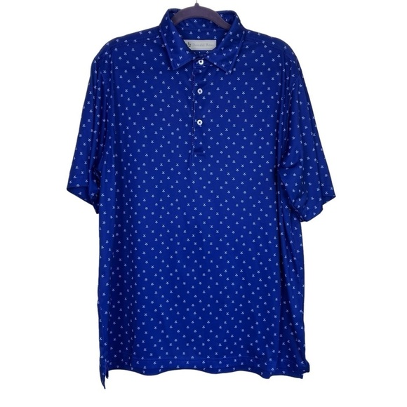 Donald Ross All Over Golf Print Performance Polo Shirt Navy Club Embroidery Sz L - Picture 1 of 16